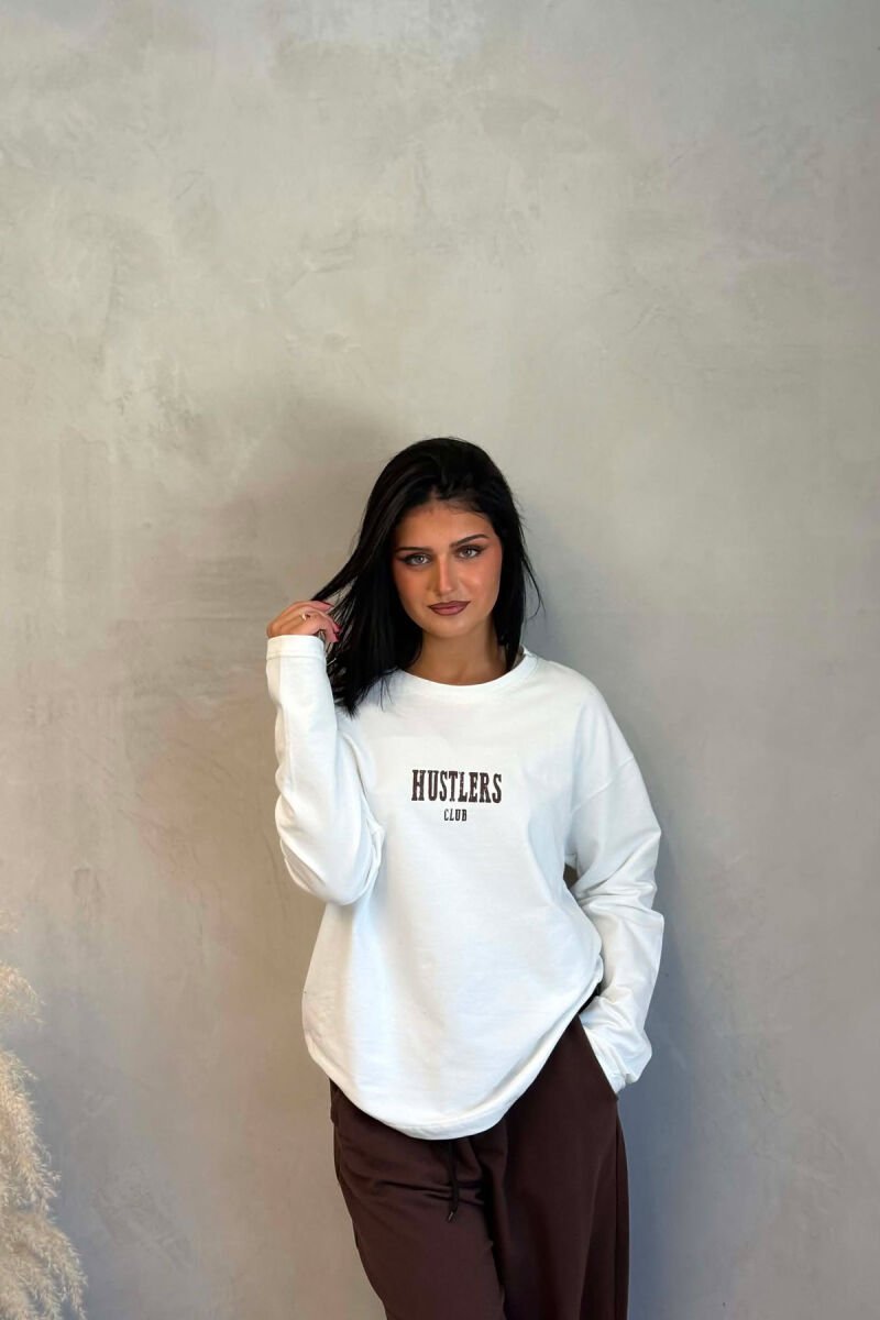 FRONT &BACK WRITTINGS SWEATSHIRT +SWEATPANTS WOMAN SET WHITE-BROWN/BAKA - 5