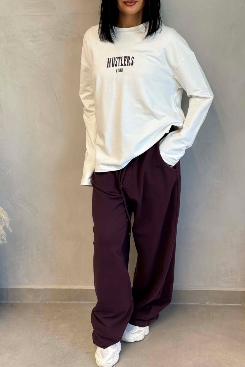 FRONT &BACK WRITTINGS SWEATSHIRT +SWEATPANTS WOMAN SET WHITE-BURGUNDY/BAVI - 2