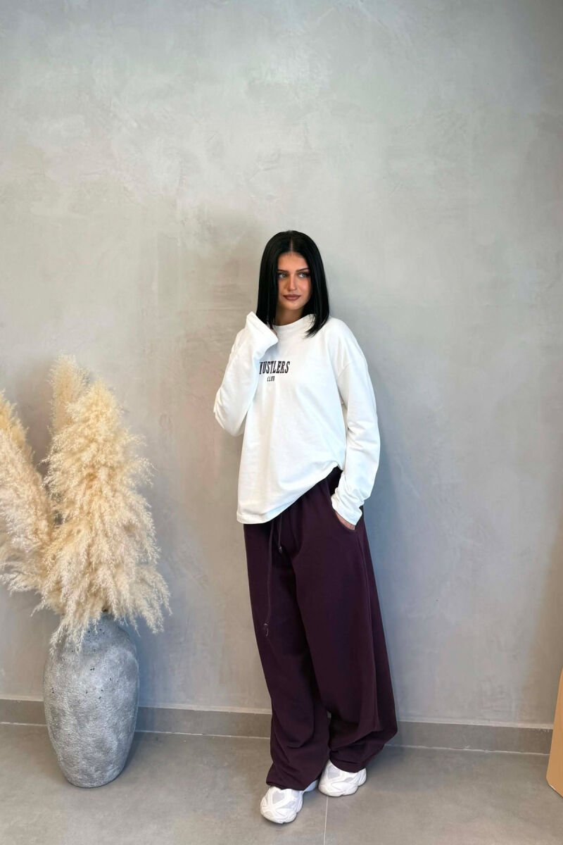 FRONT &BACK WRITTINGS SWEATSHIRT +SWEATPANTS WOMAN SET WHITE-BURGUNDY/BAVI - 4