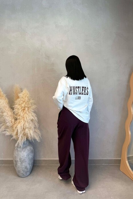 FRONT &BACK WRITTINGS SWEATSHIRT +SWEATPANTS WOMAN SET WHITE-BURGUNDY/BAVI - 5