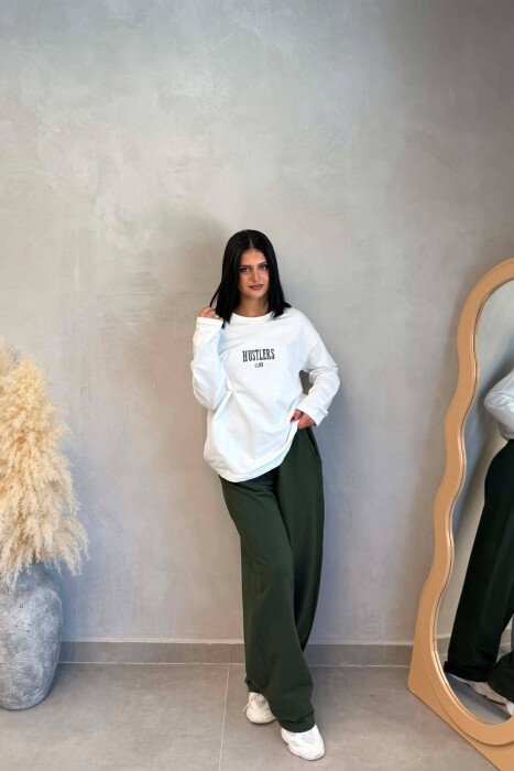 FRONT &BACK WRITTINGS SWEATSHIRT +SWEATPANTS WOMAN SET WHITE/GREEN-BAJE - 4