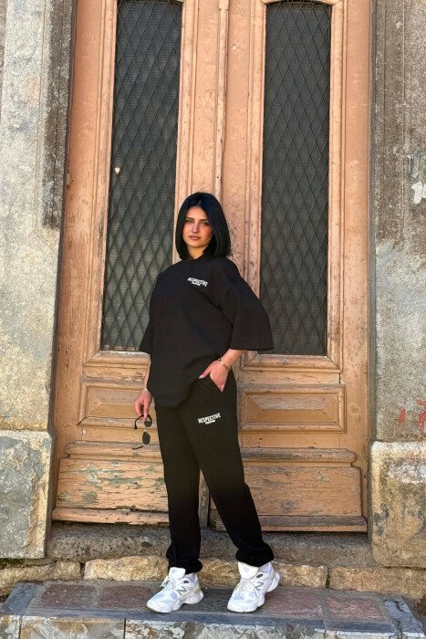 FRONT & BACK WRITTINGS T-SHIRT + JOGGERS WOMAN SET BLACK/ E ZEZE - 3