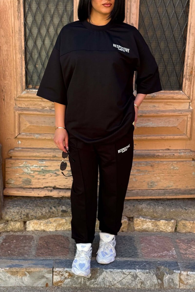 FRONT & BACK WRITTINGS T-SHIRT + JOGGERS WOMAN SET BLACK/ E ZEZE - 4