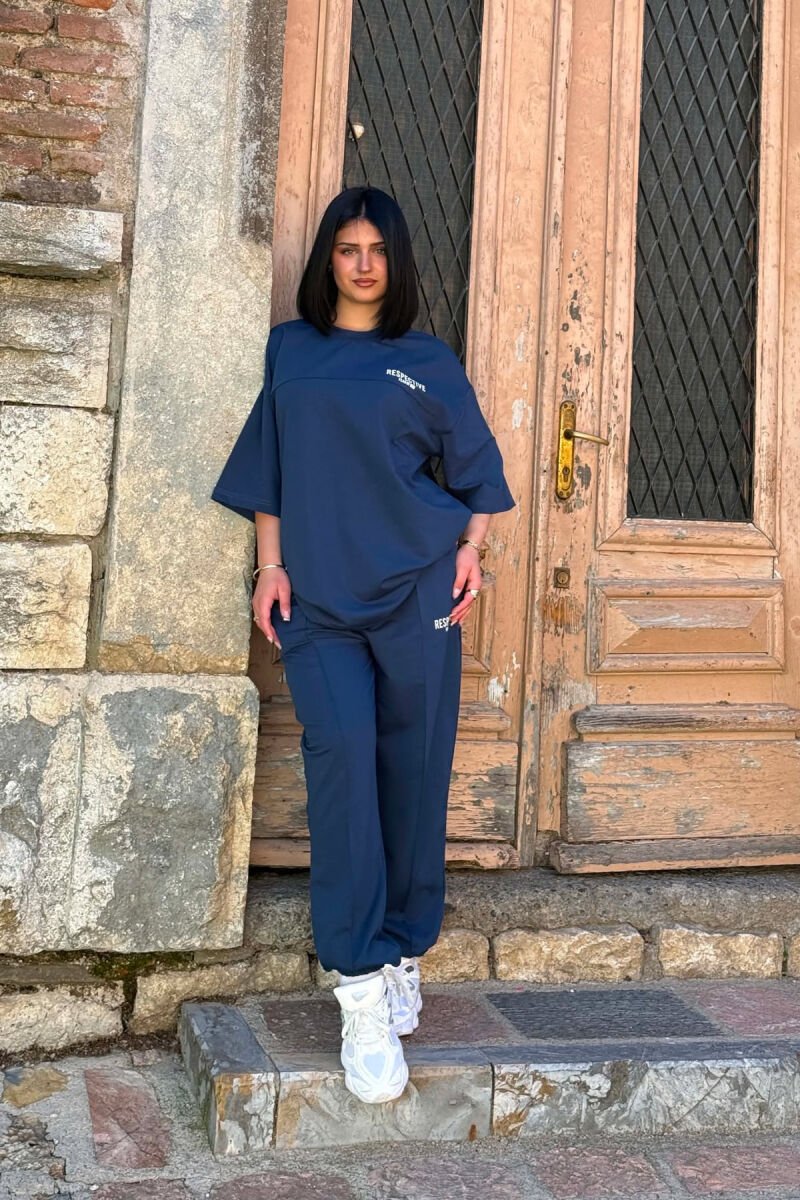 FRONT & BACK WRITTINGS T-SHIRT + JOGGERS WOMAN SET BLUE/BLU - 1