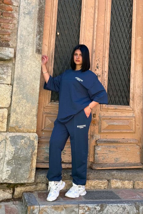 FRONT & BACK WRITTINGS T-SHIRT + JOGGERS WOMAN SET BLUE/BLU - 3