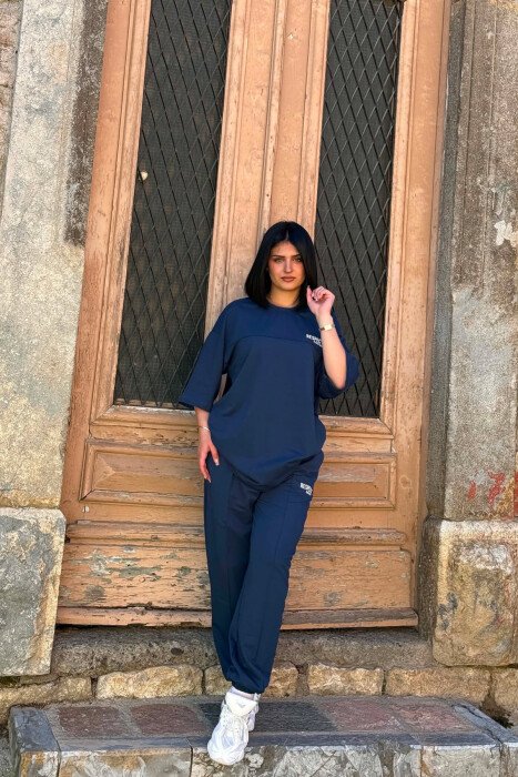 FRONT & BACK WRITTINGS T-SHIRT + JOGGERS WOMAN SET BLUE/BLU - 4