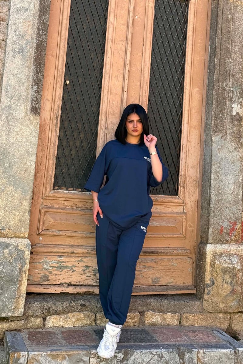 FRONT & BACK WRITTINGS T-SHIRT + JOGGERS WOMAN SET BLUE/BLU - 4