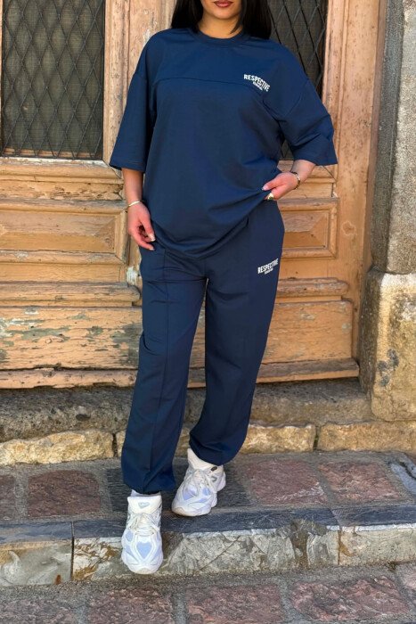 FRONT & BACK WRITTINGS T-SHIRT + JOGGERS WOMAN SET BLUE/BLU - 5
