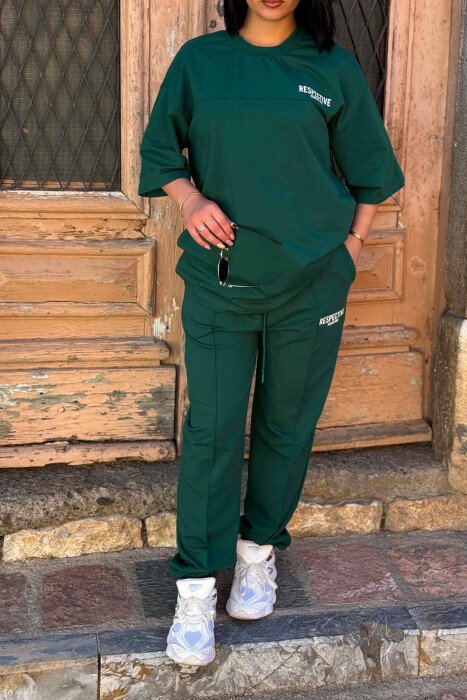 FRONT & BACK WRITTINGS T-SHIRT + JOGGERS WOMAN SET GREEN/JESHILE - 2