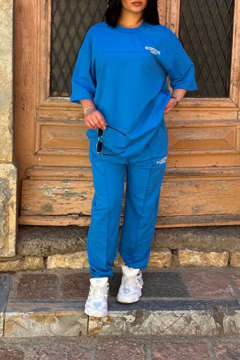 FRONT & BACK WRITTINGS T-SHIRT + JOGGERS WOMAN SET LIGHTBLUE/BZ - 2