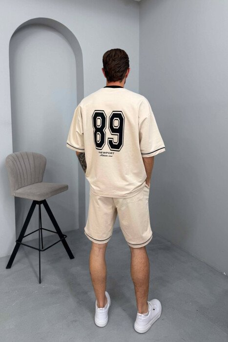 FRONT & BACK WRITTINGS T-SHIRT + SHORTS MEN SET BEIGE/BEZHE - 4