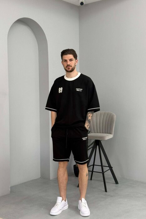FRONT & BACK WRITTINGS T-SHIRT + SHORTS MEN SET BLACK/ E ZEZE 