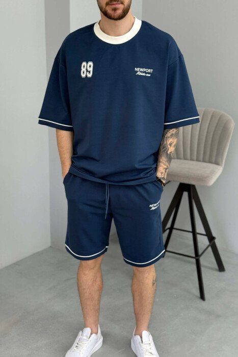FRONT & BACK WRITTINGS T-SHIRT + SHORTS MEN SET BLUE/BLU - 3