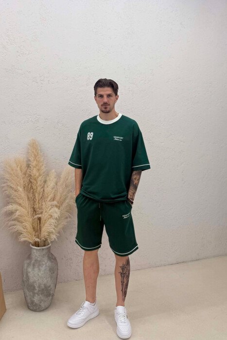 FRONT & BACK WRITTINGS T-SHIRT + SHORTS MEN SET GREEN/JESHILE - KLAUDIO FASHION