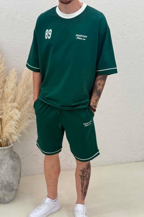 FRONT & BACK WRITTINGS T-SHIRT + SHORTS MEN SET GREEN/JESHILE - 2