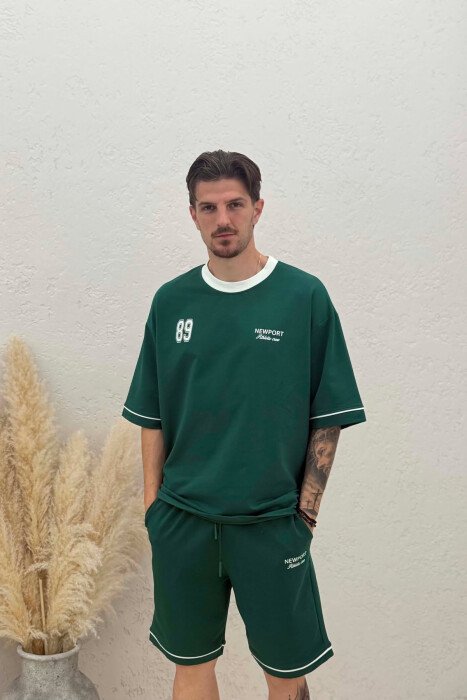 FRONT & BACK WRITTINGS T-SHIRT + SHORTS MEN SET GREEN/JESHILE - 3