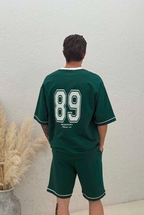 FRONT & BACK WRITTINGS T-SHIRT + SHORTS MEN SET GREEN/JESHILE - 4