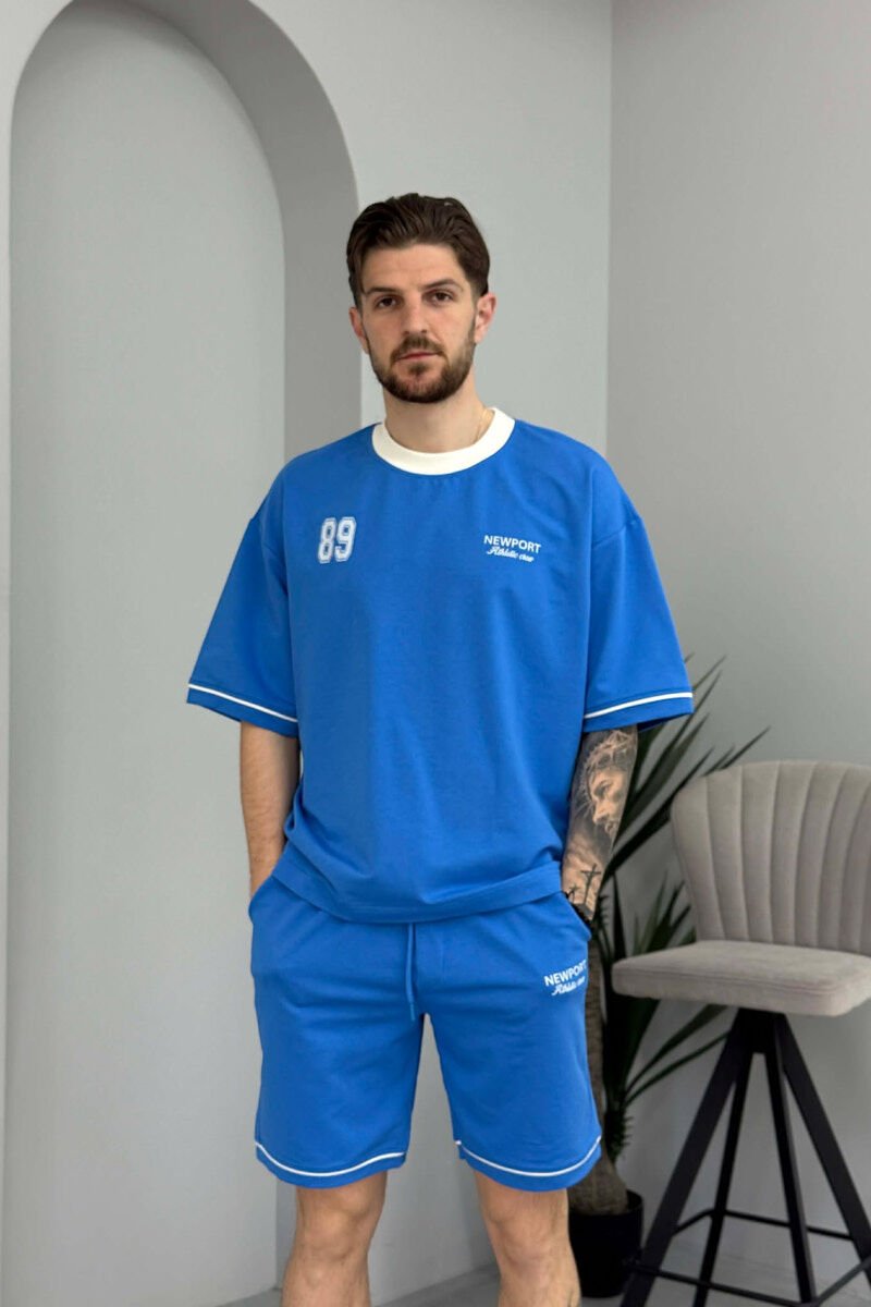 FRONT & BACK WRITTINGS T-SHIRT + SHORTS MEN SET LIGHTBLUE/BZ - 2