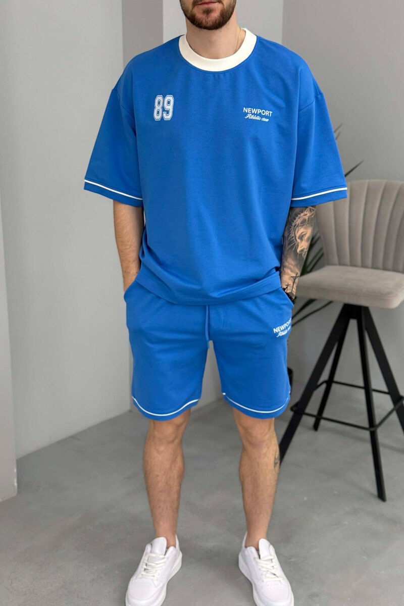 FRONT & BACK WRITTINGS T-SHIRT + SHORTS MEN SET LIGHTBLUE/BZ - 3