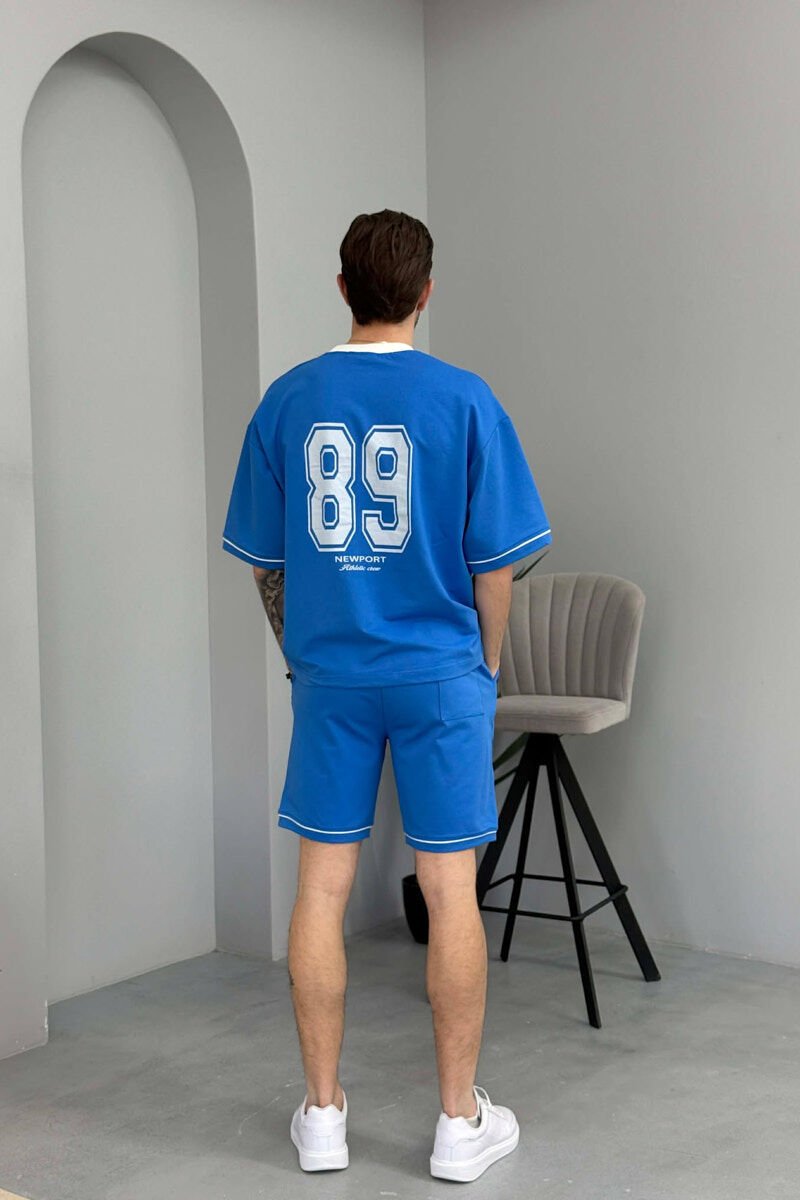 FRONT & BACK WRITTINGS T-SHIRT + SHORTS MEN SET LIGHTBLUE/BZ - 4