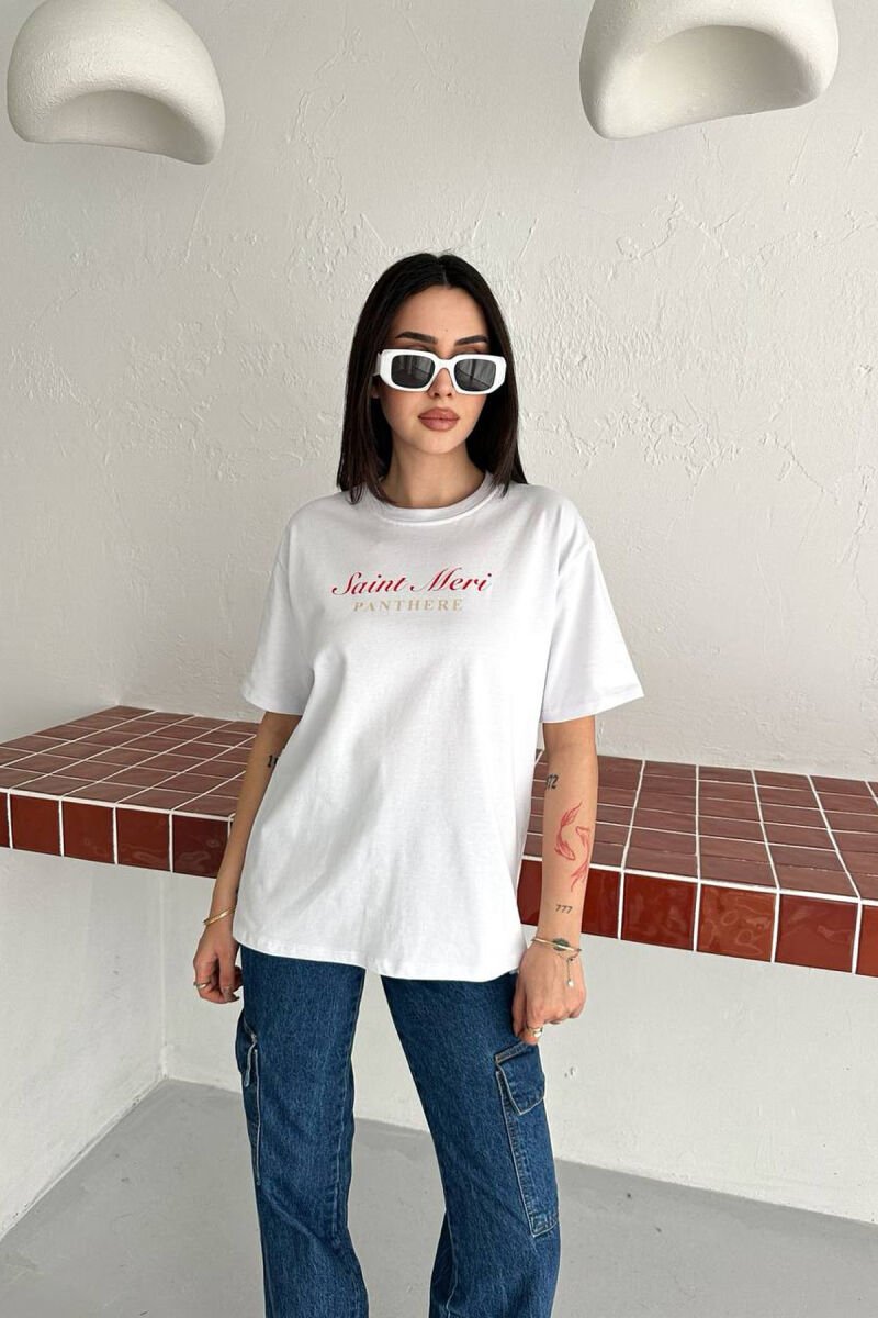 FRONT & BACK WRITTINGS WOMAN T-SHIRT WHITE-E BARDHE - 1