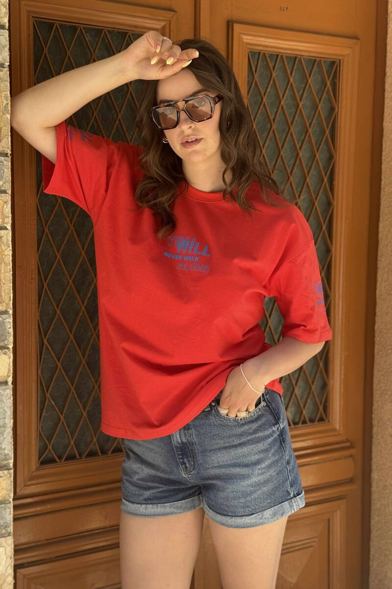 FRONT & BACK WRITTINGS WOMEN T-SHIRT RED/E KUQE - 2
