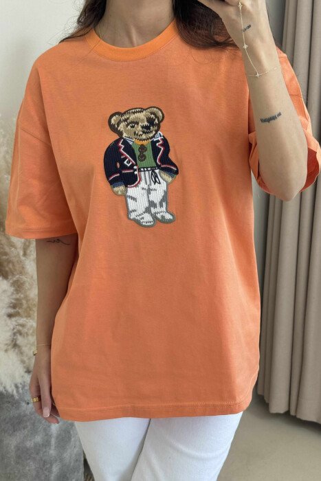 FRONT BEAR IMAGE WOMEN T-SHIRT ORANGE/PORTOKALLI - 3