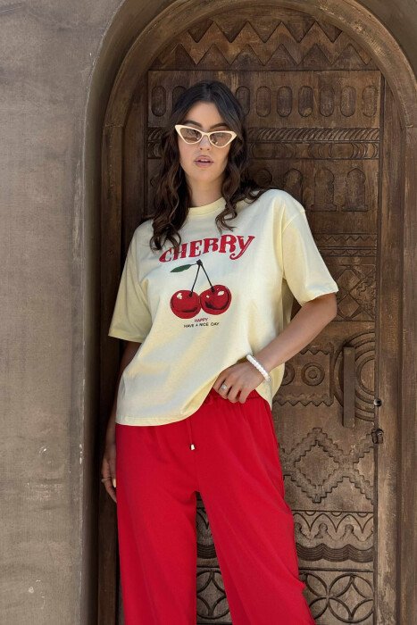 FRONT CHERRY IMAGE WOMEN T-SHIRT YELLOW/E VERDHE 
