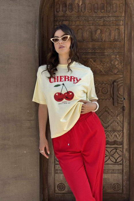 FRONT CHERRY IMAGE WOMEN T-SHIRT YELLOW/E VERDHE - 4