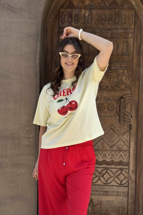 FRONT CHERRY IMAGE WOMEN T-SHIRT YELLOW/E VERDHE - 5