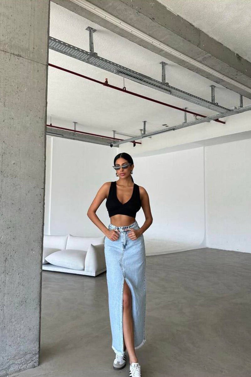 FRONT CUT LONG WOMEN SKIRT LIGHTBLUE/BZ - 2