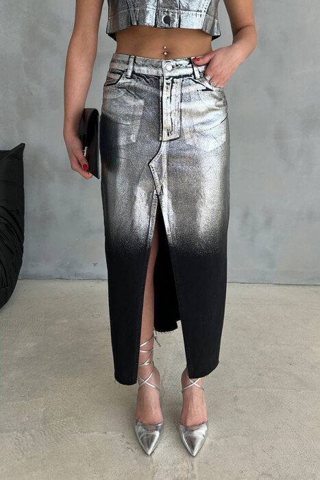 FRONT CUT SILVER DETAILS WOMEN SKIRT BLACK/ E ZEZE - 5