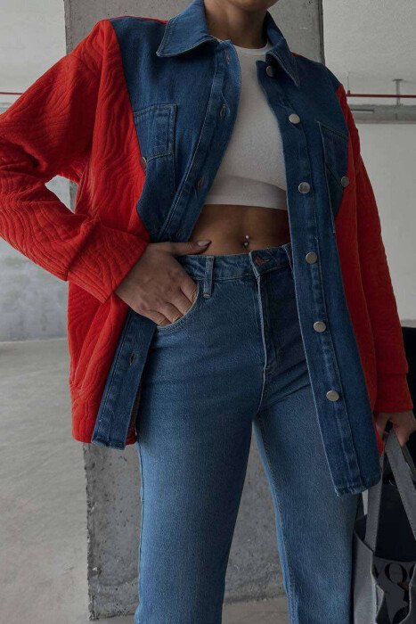 FRONT DENIM DESIGN WOMEN JACKET ORANGE/PORTOKALLI - 2