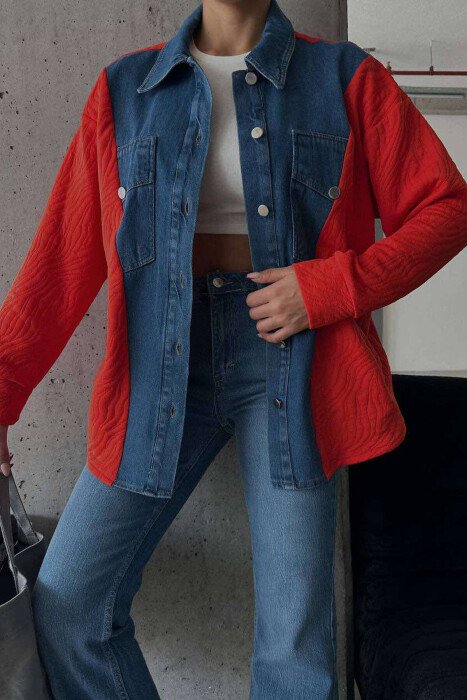 FRONT DENIM DESIGN WOMEN JACKET ORANGE/PORTOKALLI - 5