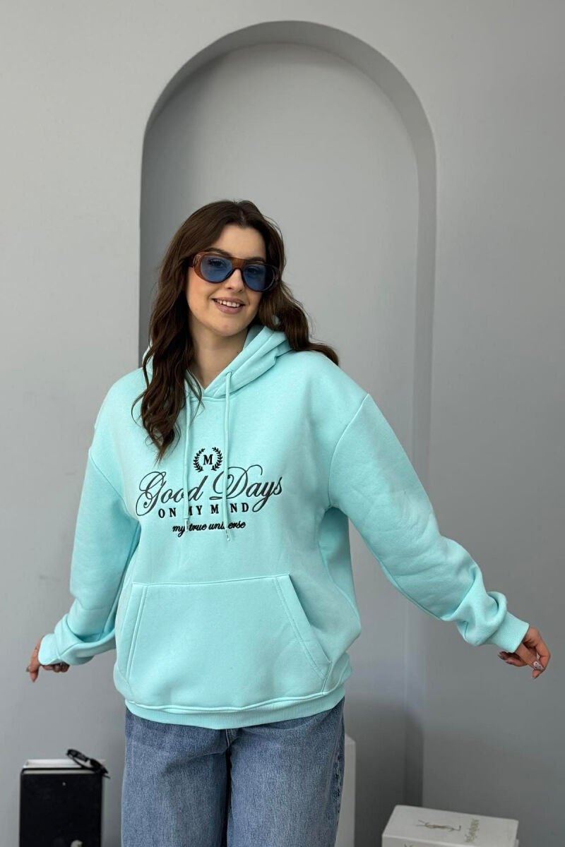FRONT DESIGN FLUFFY ONE COLOR WOMEN HOODIE LIGHTBLUE/BZ - 2