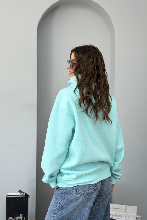 FRONT DESIGN FLUFFY ONE COLOR WOMEN HOODIE LIGHTBLUE/BZ - 3