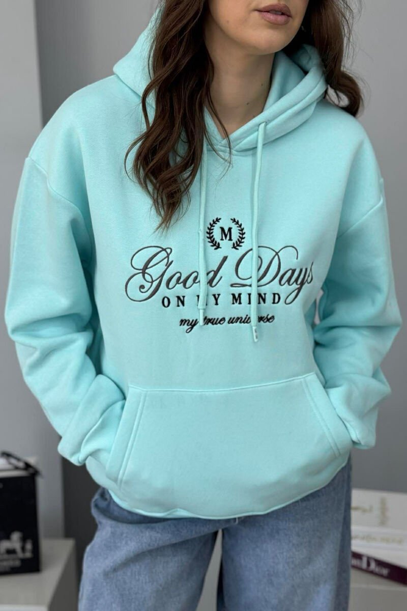 FRONT DESIGN FLUFFY ONE COLOR WOMEN HOODIE LIGHTBLUE/BZ - 4