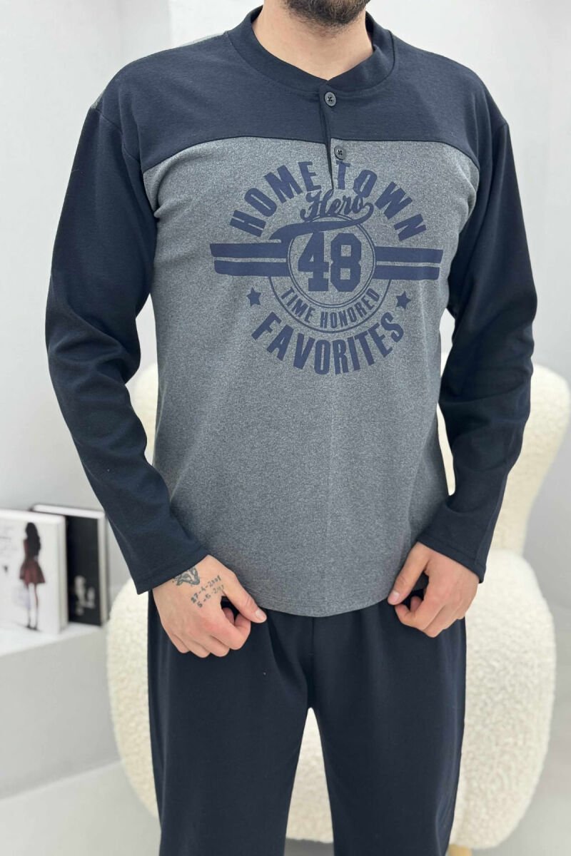 FRONT DESIGN SWEATSHIRT+SWEATPANTS MEN PYJAMAS DARK BLUE/BEE - 2
