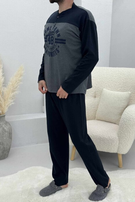 FRONT DESIGN SWEATSHIRT+SWEATPANTS MEN PYJAMAS DARK BLUE/BEE - 3