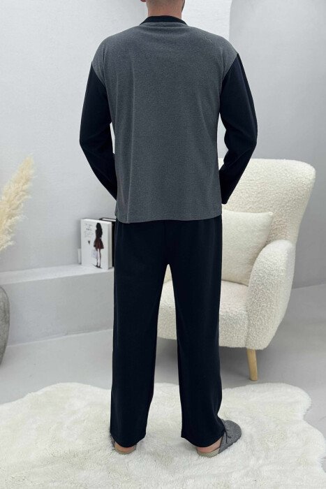 FRONT DESIGN SWEATSHIRT+SWEATPANTS MEN PYJAMAS DARK BLUE/BEE - 4