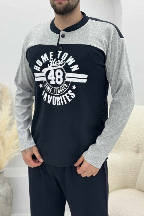 FRONT DESIGN SWEATSHIRT+SWEATPANTS MEN PYJAMAS LIGHT GREY/GZ - 2