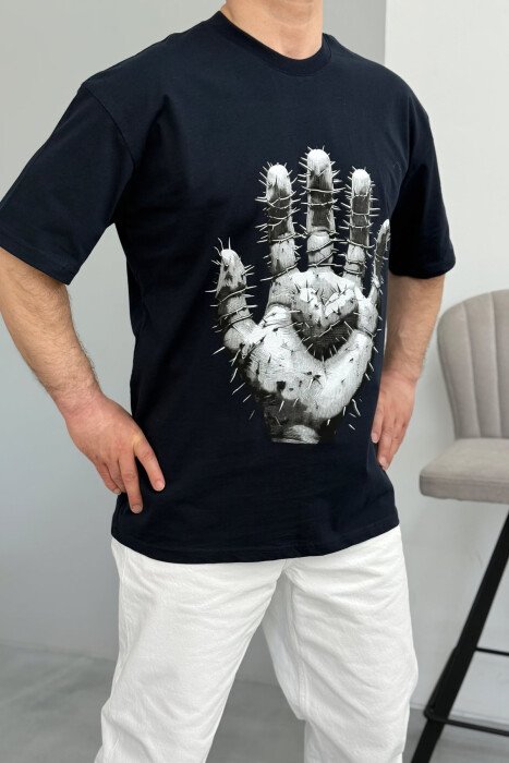 FRONT IMAGE BACK WRITTINGS MEN T-SHIRT DARK BLUE/BEE - 1