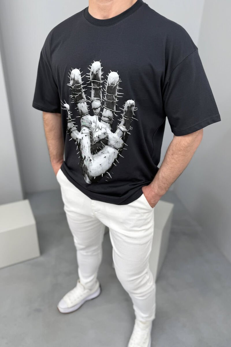 FRONT IMAGE BACK WRITTINGS MEN T-SHIRT DARK GREY/GEE - 3
