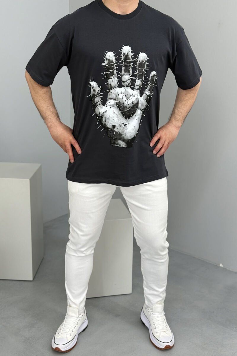 FRONT IMAGE BACK WRITTINGS MEN T-SHIRT DARK GREY/GEE - 4