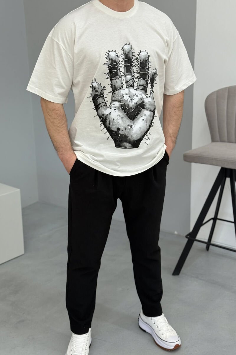 FRONT IMAGE BACK WRITTINGS MEN T-SHIRT WHITE-E BARDHE - 1