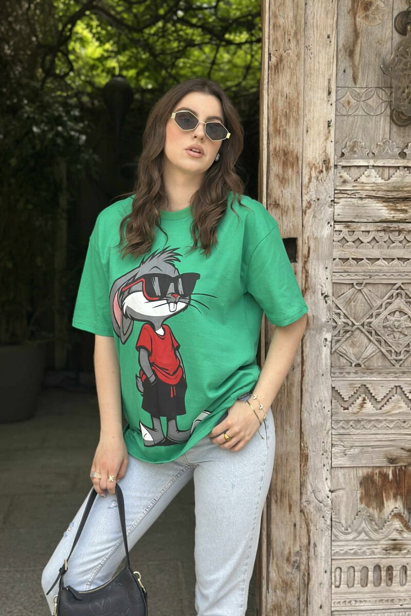 FRONT IMAGE BACK WRITTINGS WOMEN T-SHIRT + 6 PAIR SOCKS GREEN/JESHILE - 1