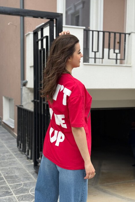 FRONT IMAGE BACK WRITTINGS WOMEN T-SHIRT + 6 PAIR SOCKS RED/E KUQE - 2