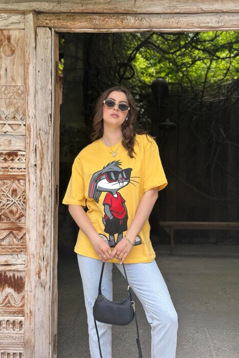 FRONT IMAGE BACK WRITTINGS WOMEN T-SHIRT + 6 PAIR SOCKS YELLOW/E VERDHE - 2