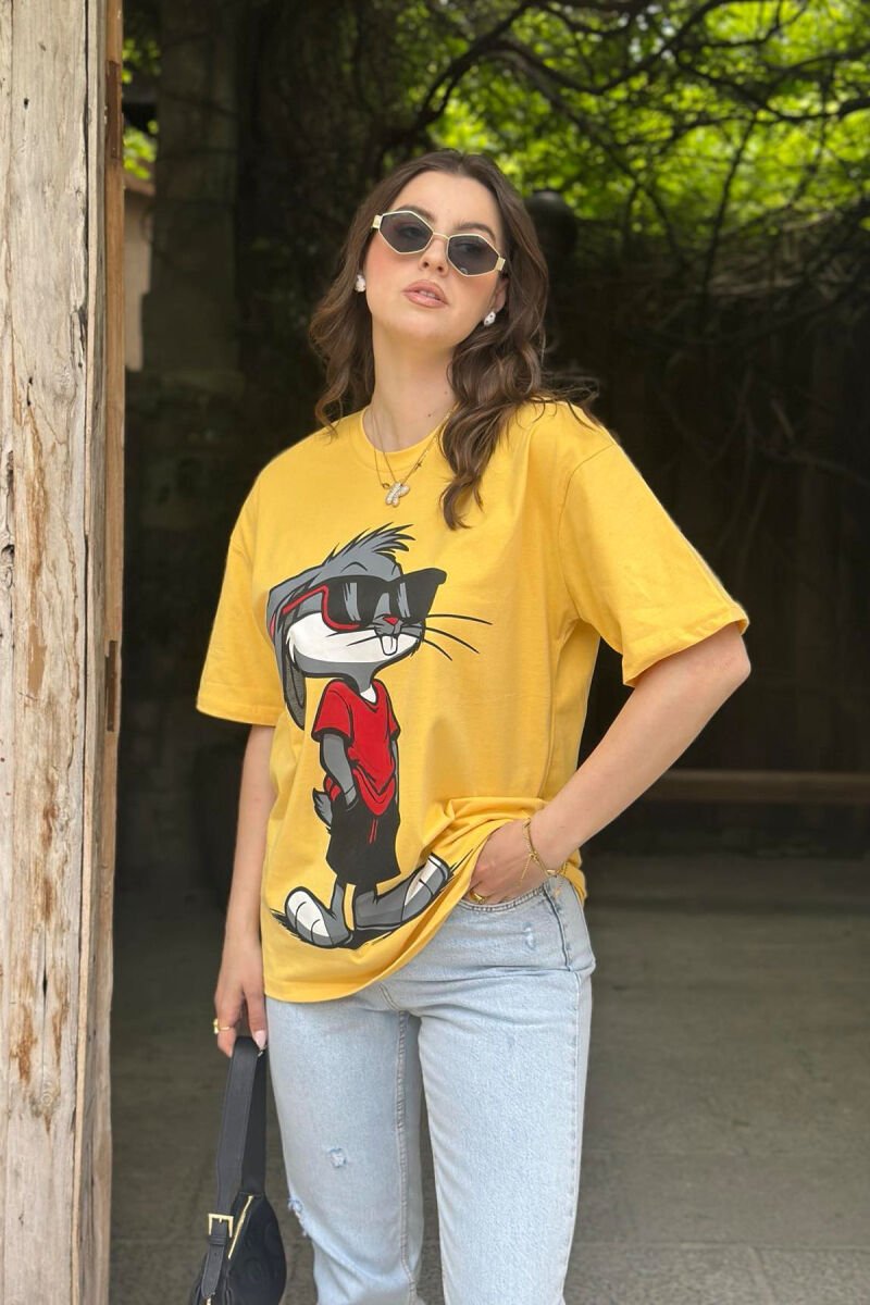 FRONT IMAGE BACK WRITTINGS WOMEN T-SHIRT + 6 PAIR SOCKS YELLOW/E VERDHE - 3