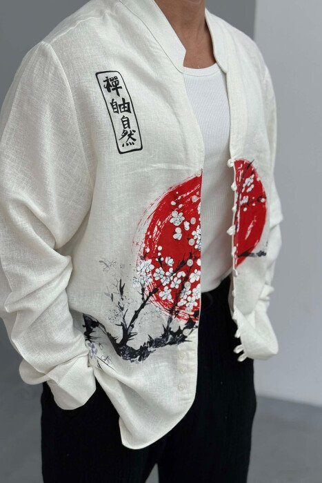 FRONT IMAGE DESIGNED MEN SHIRT CREAM/KREM - KLAUDIO FASHION